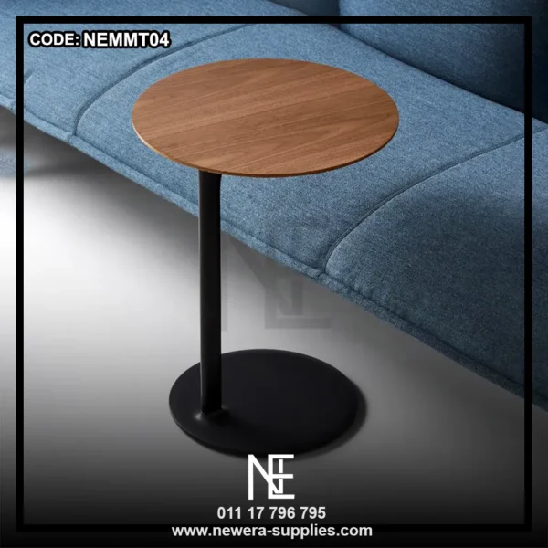 Wooden Round Side Table with Metal Base - Classic Modern Design